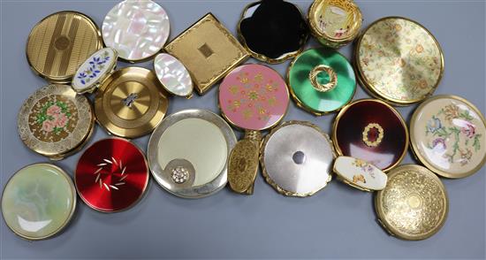 A collection of vintage powder compacts and lipstick holders, various makers, including a Kigu basket compact